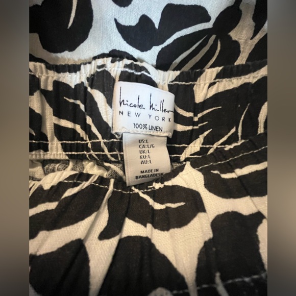 NWT NICOLE MILLER NEW YORK 100% Linen Floral Printed Wide Leg Pull on Pants - Picture 5 of 7
